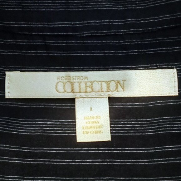 Nordstrom Collection Navy Blue Sheer Striped Fan Sleeve Top - Picture 3 of 3